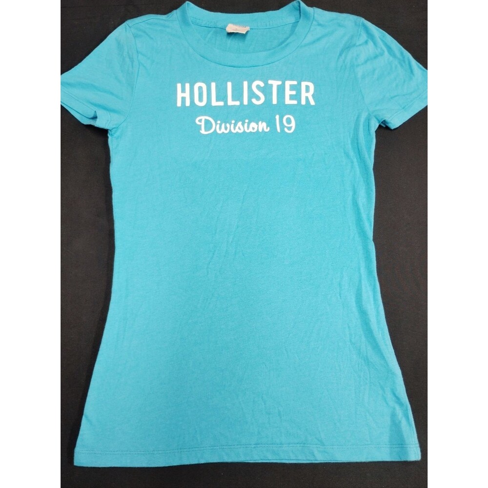 Hollister Bright Turquoise Crewneck Tee with Division 19 in White Lettering